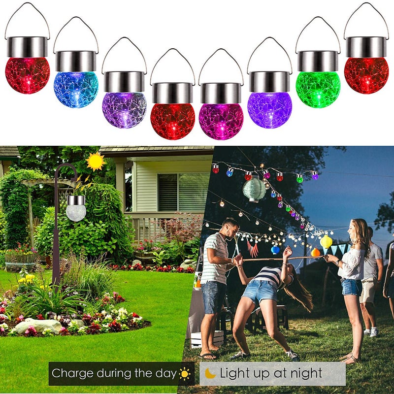 SUNWIND Hanging Solar Ball Lights Outdoor - 8 Pack Auto Color Changing Cracked Glass Decorative Garden Lights Hanging Solar Lanterns for Yard, Patio, Fence, Tree, or Holiday Decoration(Multi-Color) - Image 3